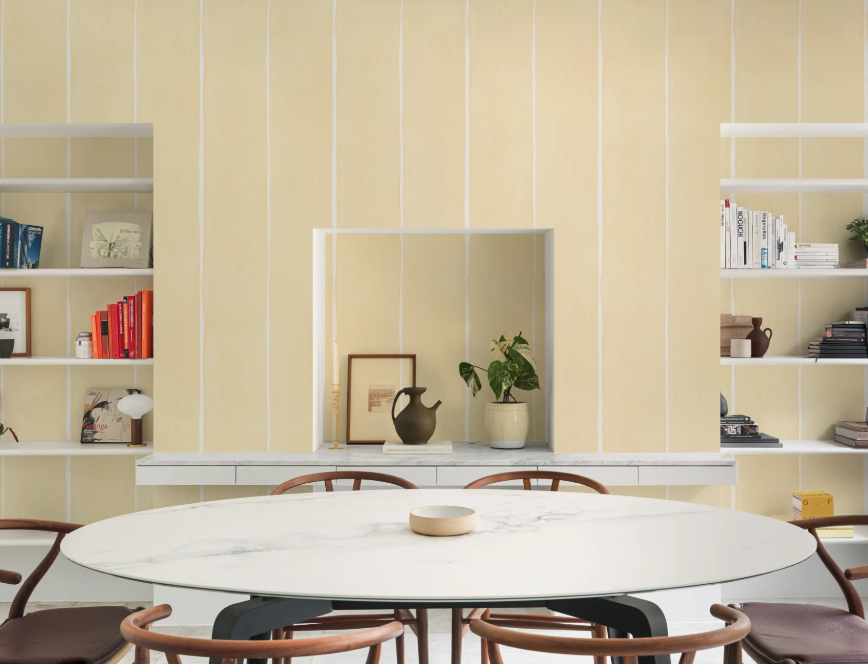 Yellow Thick Vertical Stripes Watercolor Painted Wallpaper