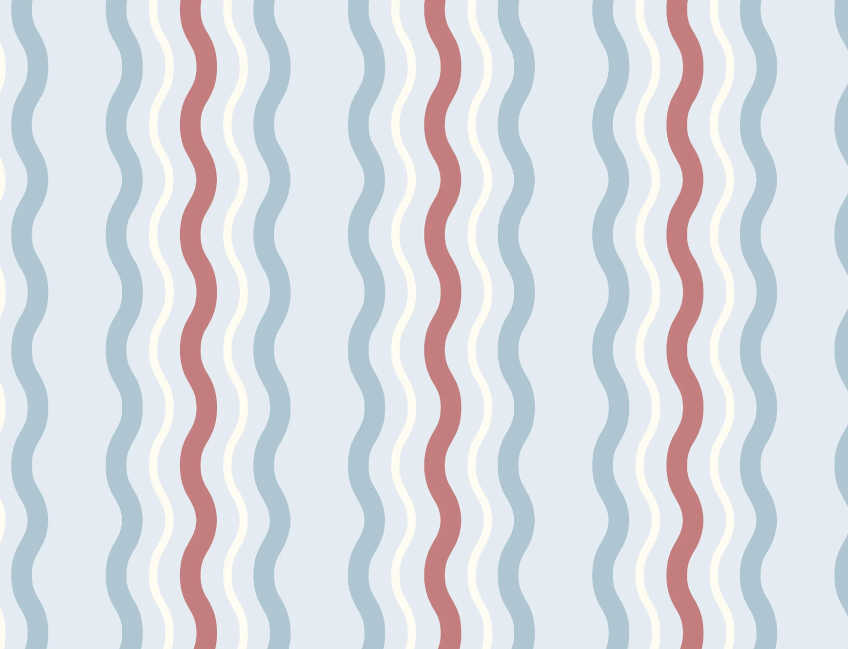 Blue & Red Wavy Ric Rac Striped Wallpaper