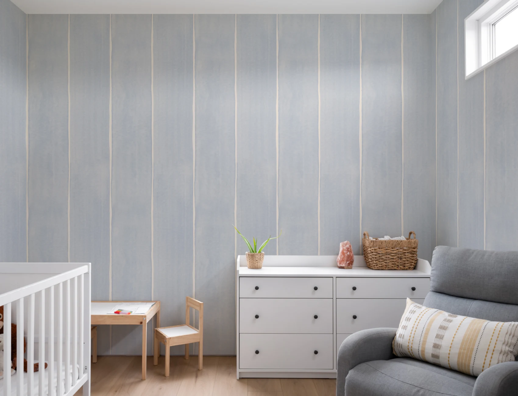 Blue Thick Vertical Stripes Watercolor Painted Wallpaper