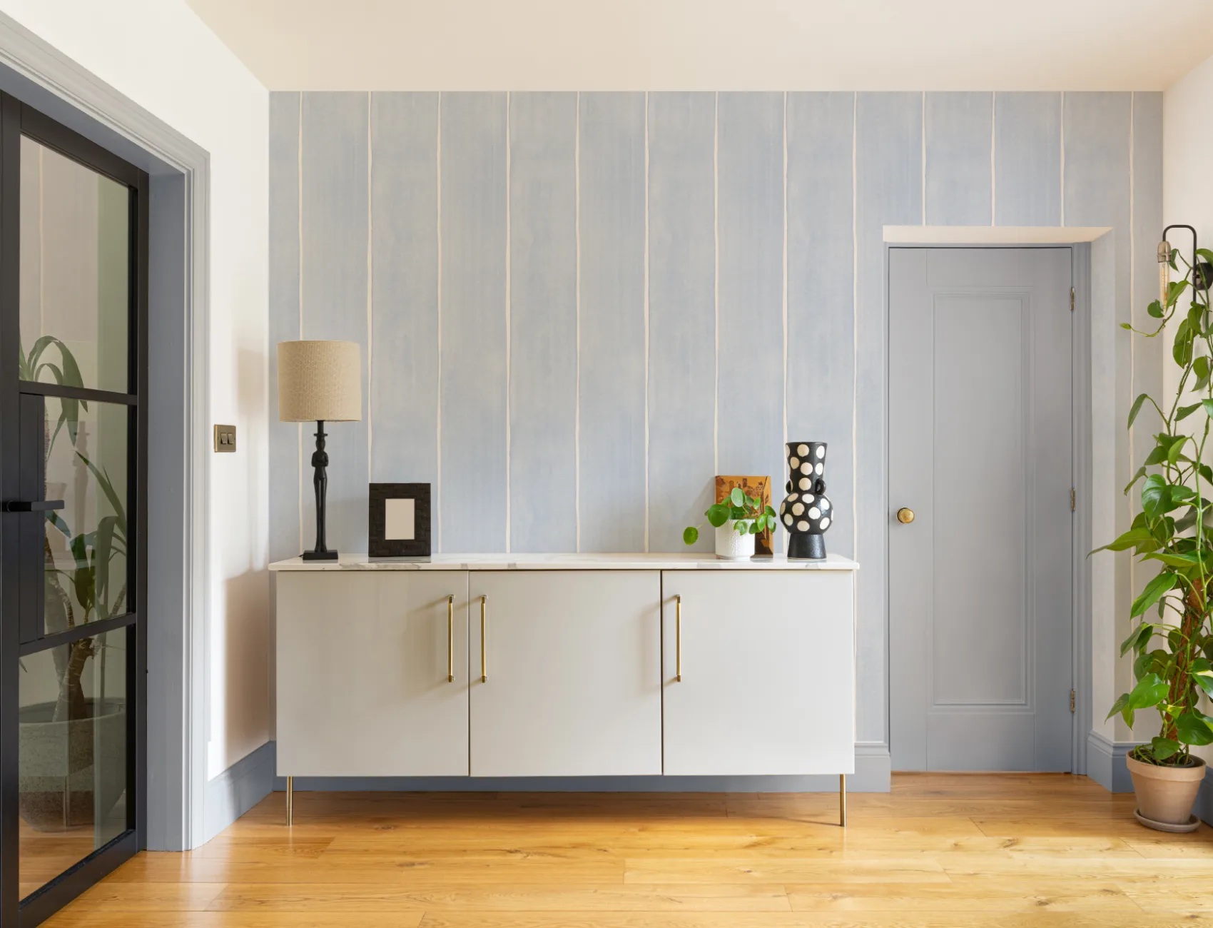 Blue Thick Vertical Stripes Watercolor Painted Wallpaper