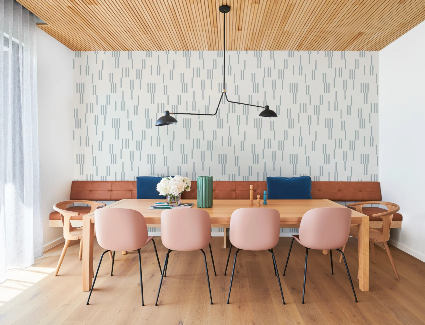 Hand-Painted Vertical Line Geometric Wallpaper in Sky Blue