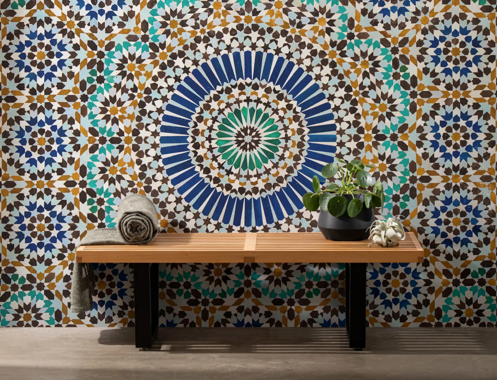 Mural de papel de parede com efeito de azulejo Zellige