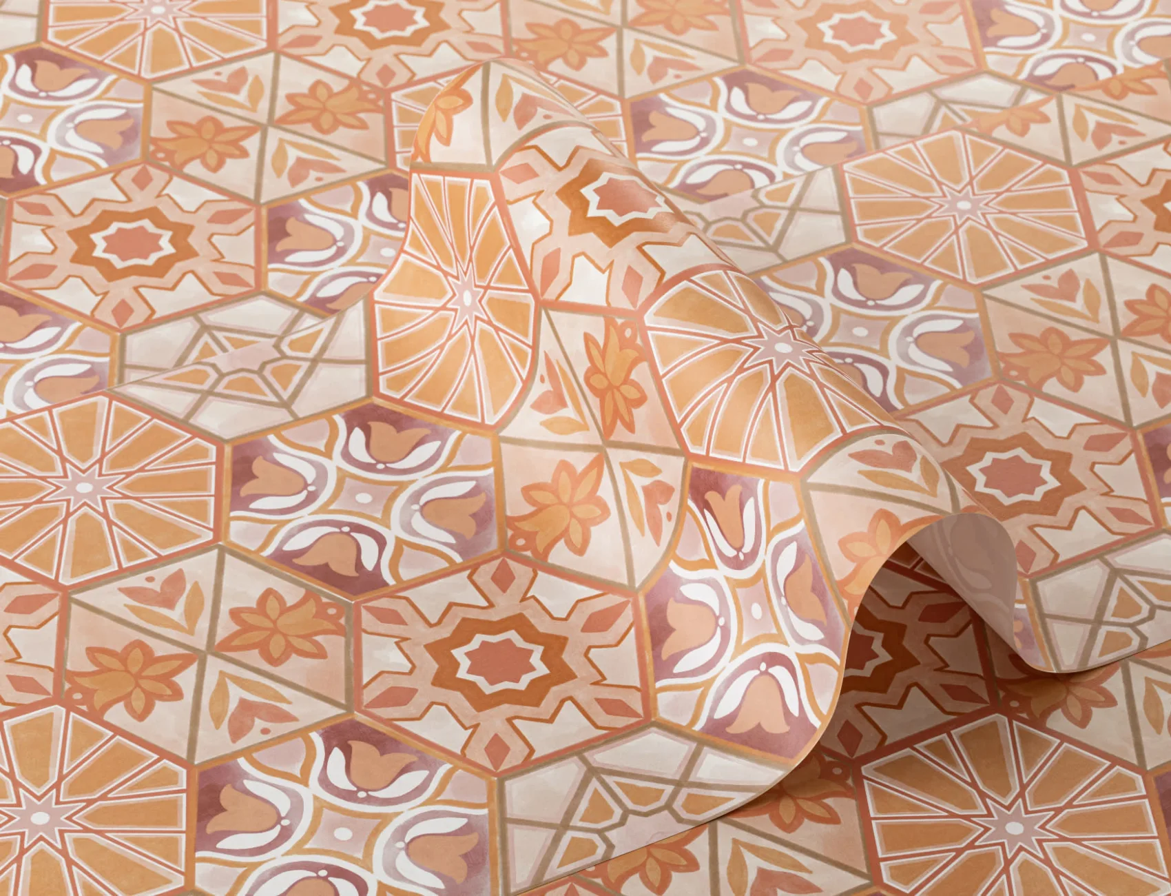 Orange Tile Effect Boho Repeat Pattern Wallpaper