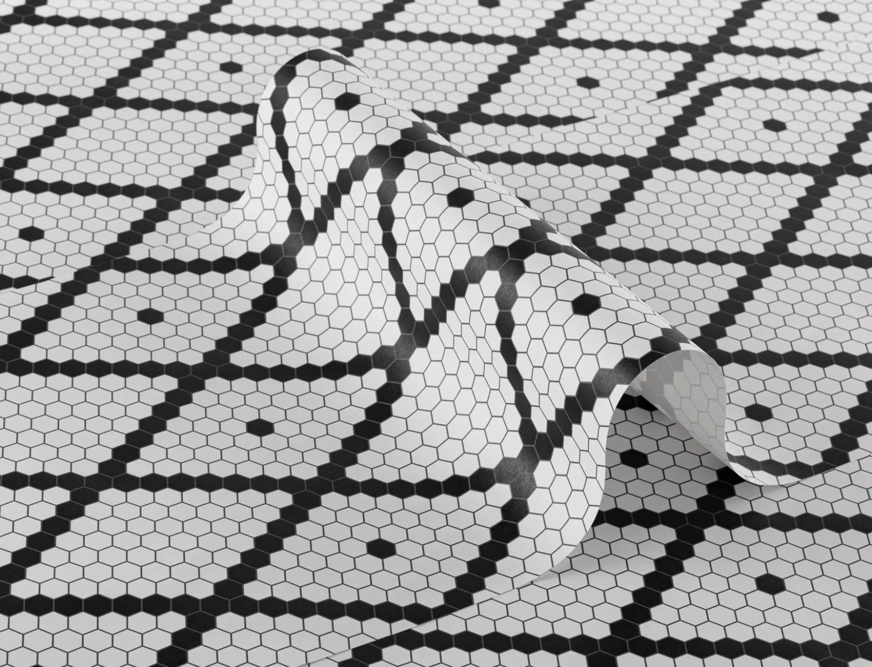Papel Pintado Efecto Azulejo a Rombos Blancos y Negros
