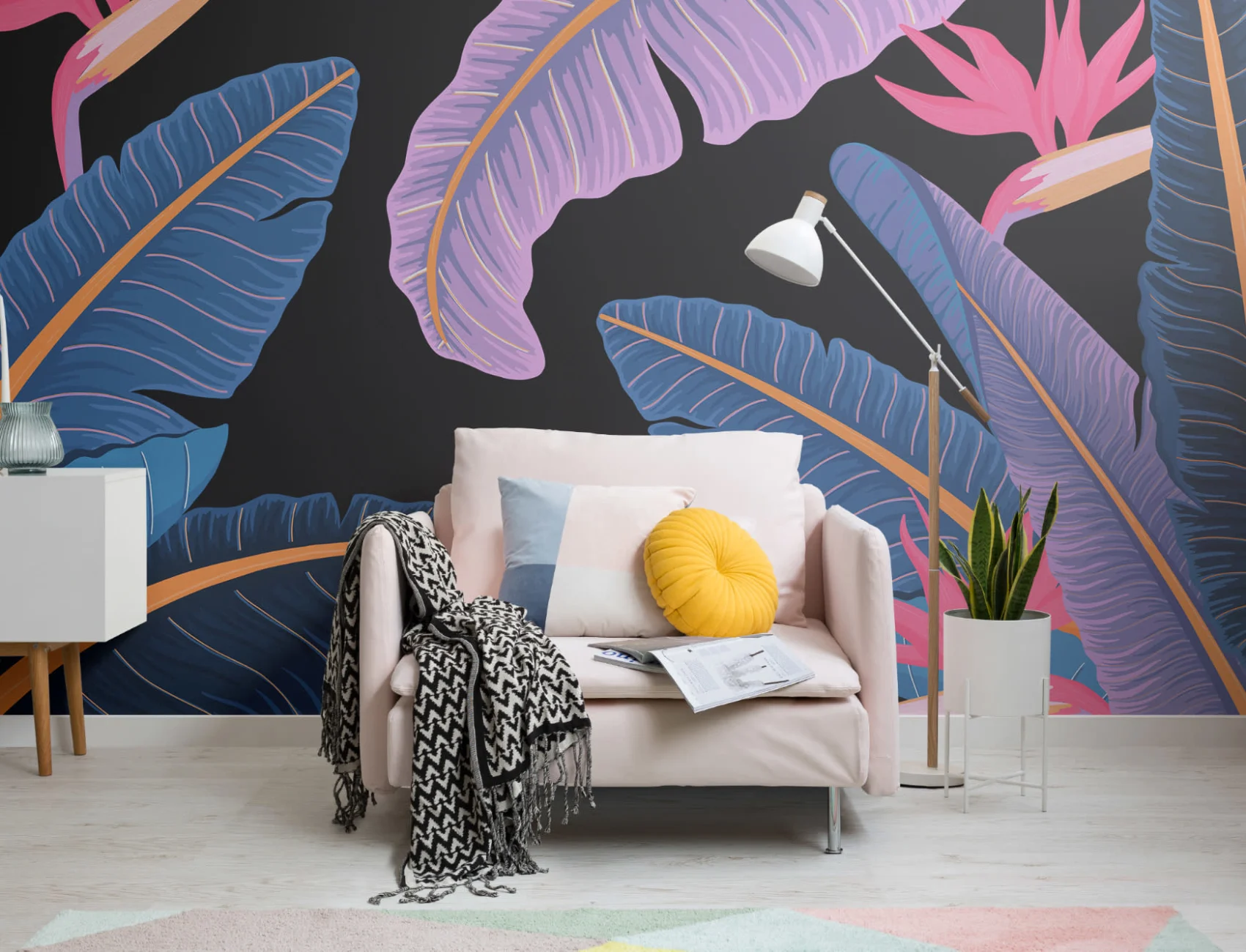 Blue Banana Leaf Bird of Paradise Tropical Wallpaper Mural