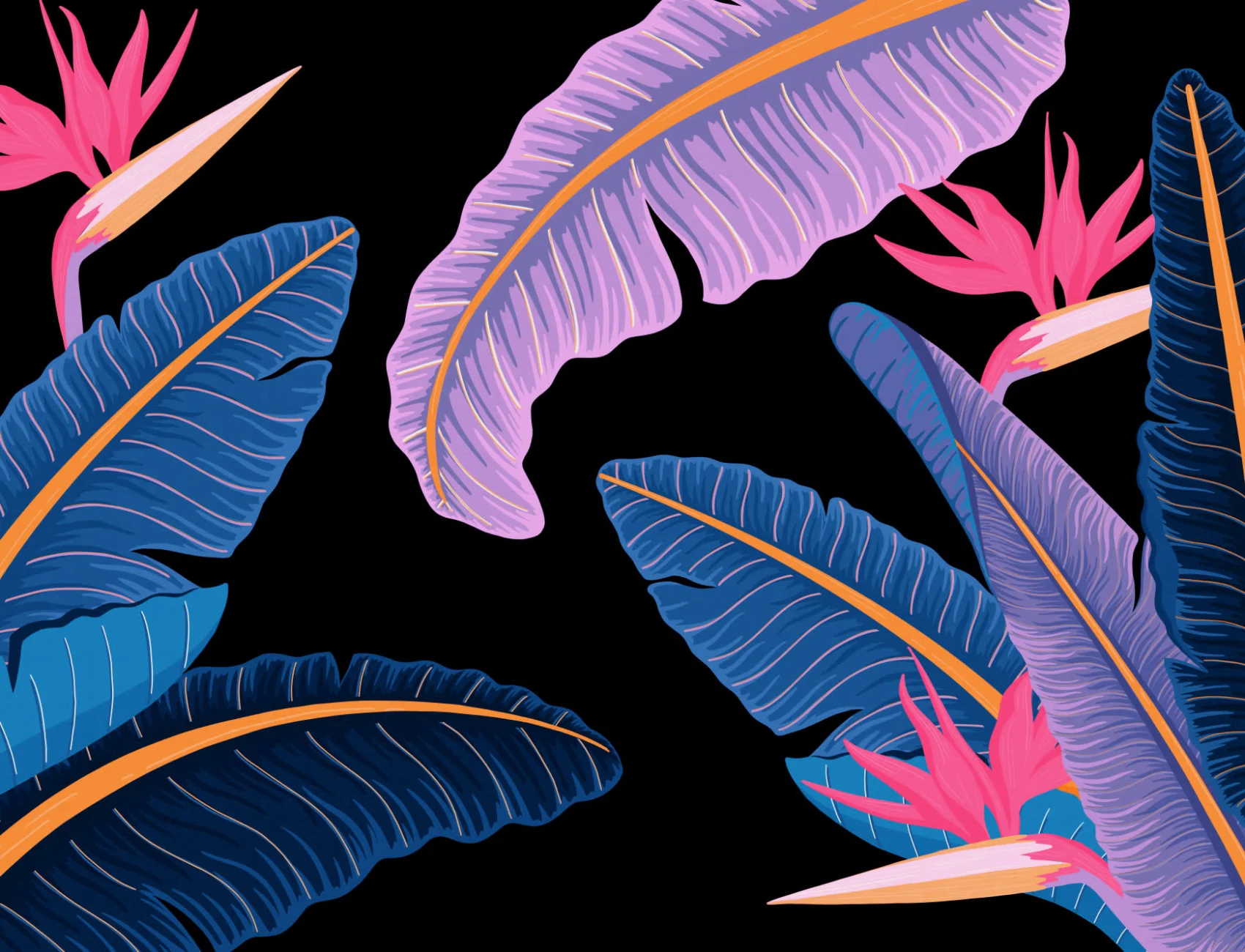 Blue Banana Leaf Bird of Paradise Tropical Wallpaper Mural