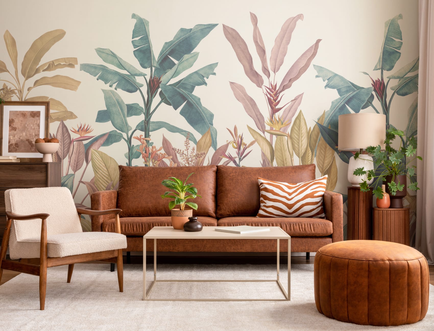 Pink & Teal Vintage Tropical Wall Mural