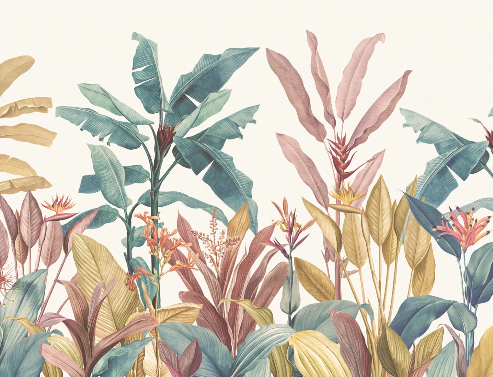 Pink & Teal Vintage Tropical Wall Mural