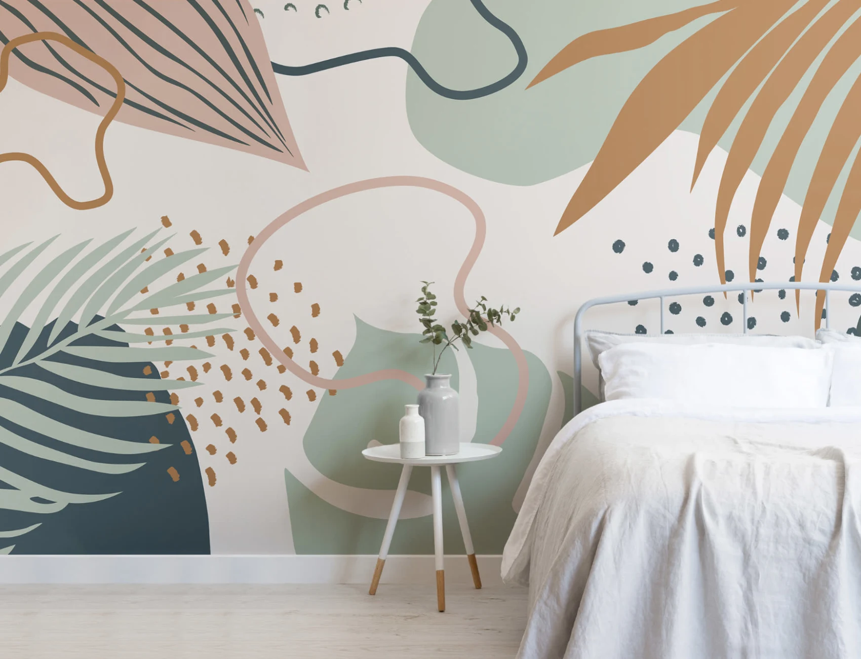 Verde & roz Abstract Tropical frunze colaj tapet mural