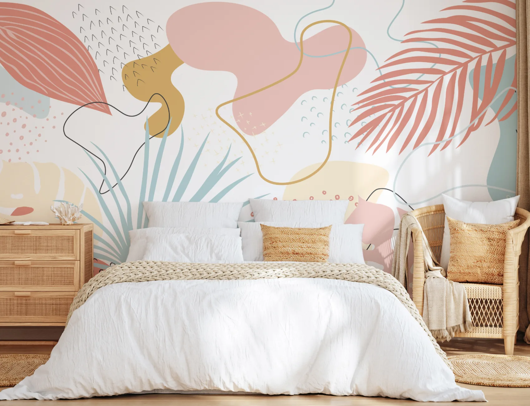 Pink & Blue Abstract Tropical Wall Mural