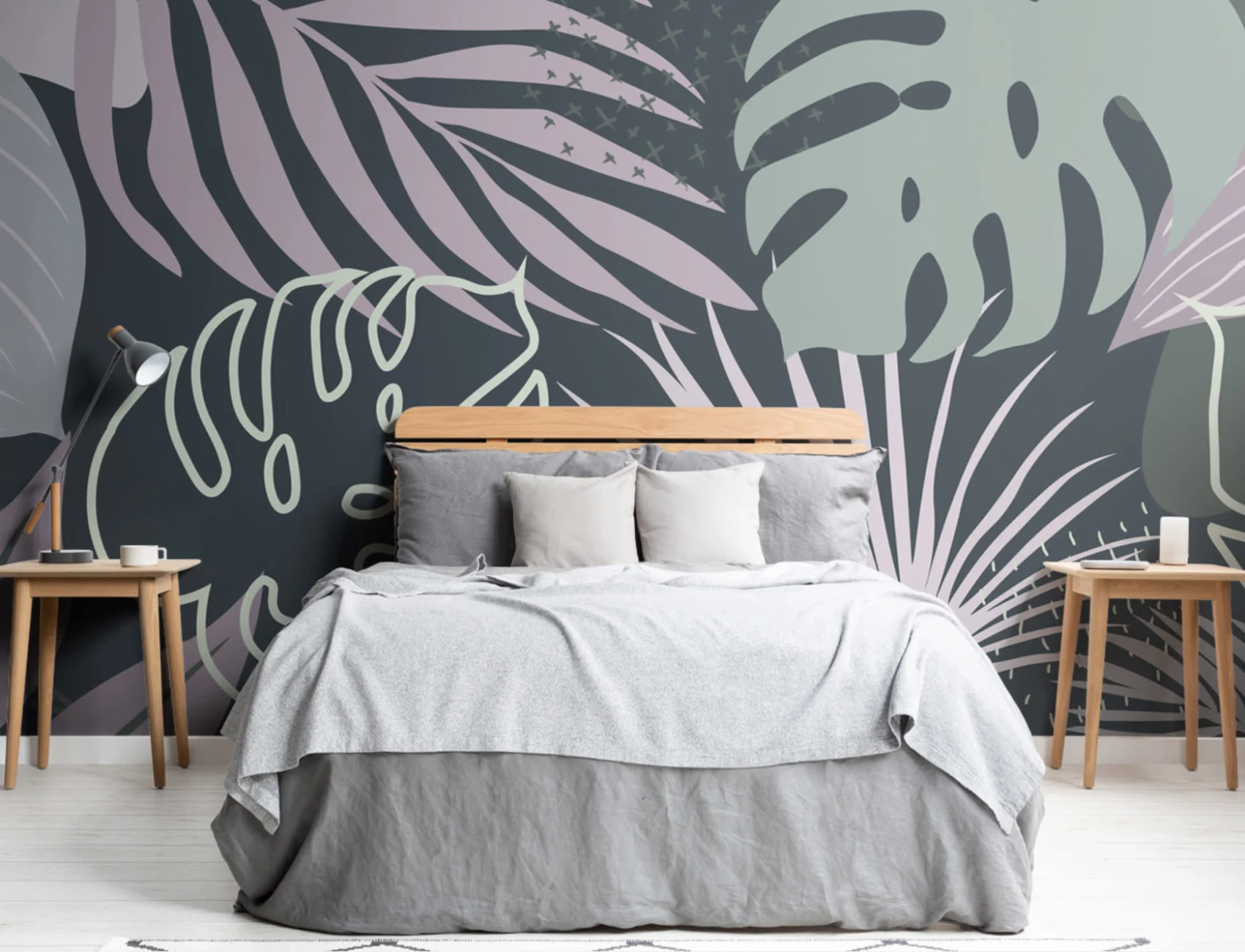 Blue & Green Abstract Leaves Tropical Wallpaper Mural