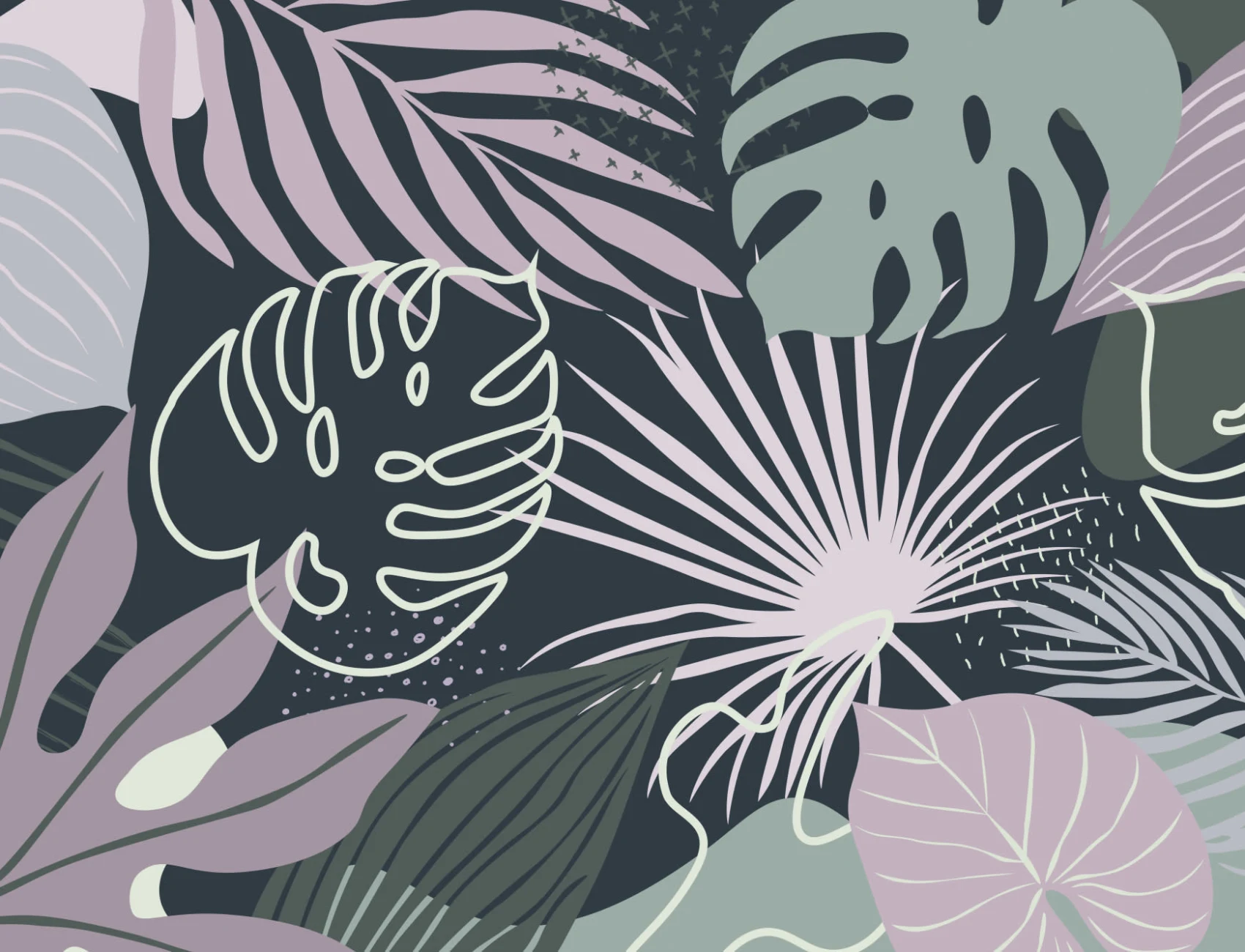 Blue & Green Abstract Leaves Tropical Wallpaper Mural