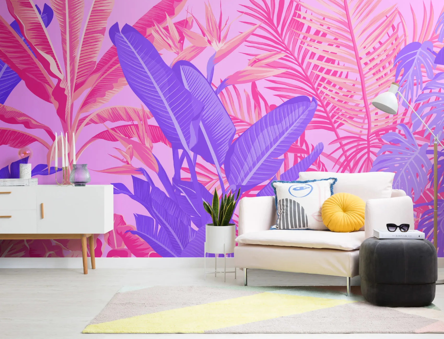 Bright Pink & Purple Tropical Jungle Wallpaper Mural