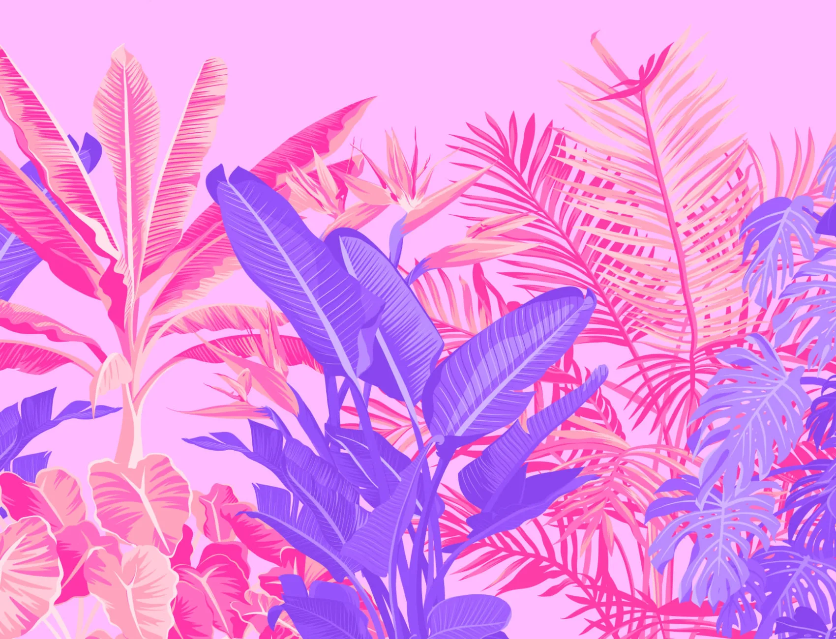 Bright Pink & Purple Tropical Jungle Wallpaper Mural