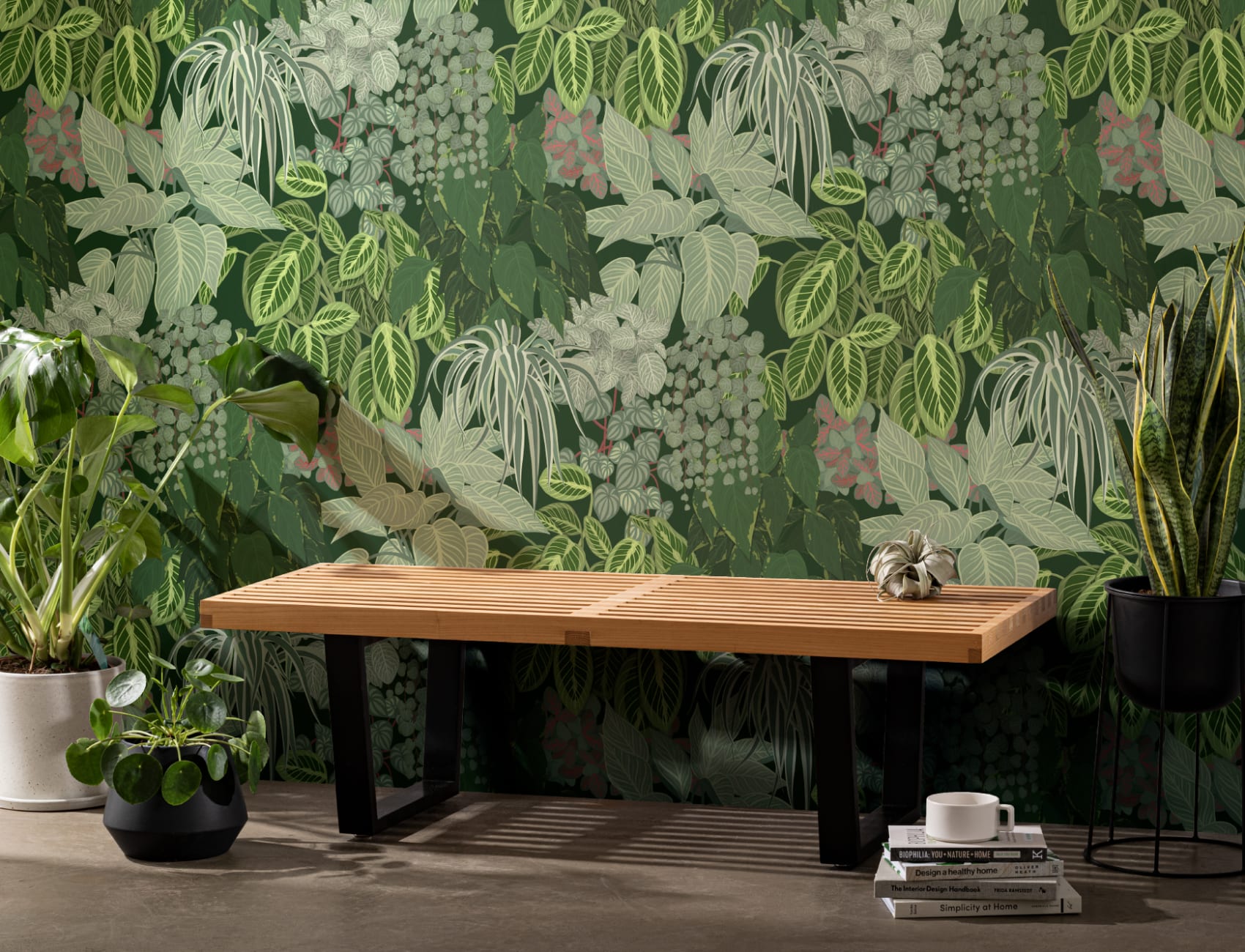 Papel Pintado Jardín Vertical Verde con Motivo de Plantas de Interior