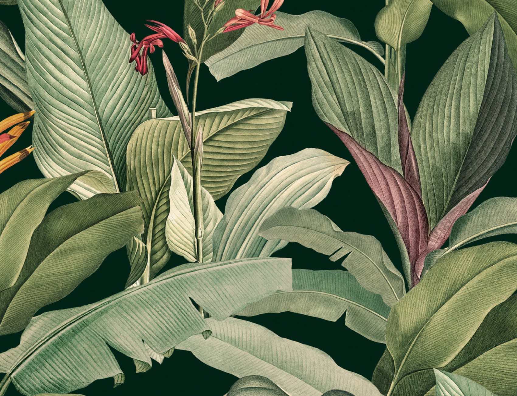 Green Chic Vintage Tropical Repeat Pattern Wallpaper