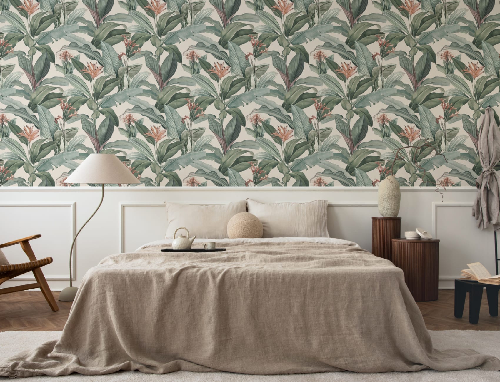 Peach Chic Vintage Tropical Repeat Pattern Wallpaper
