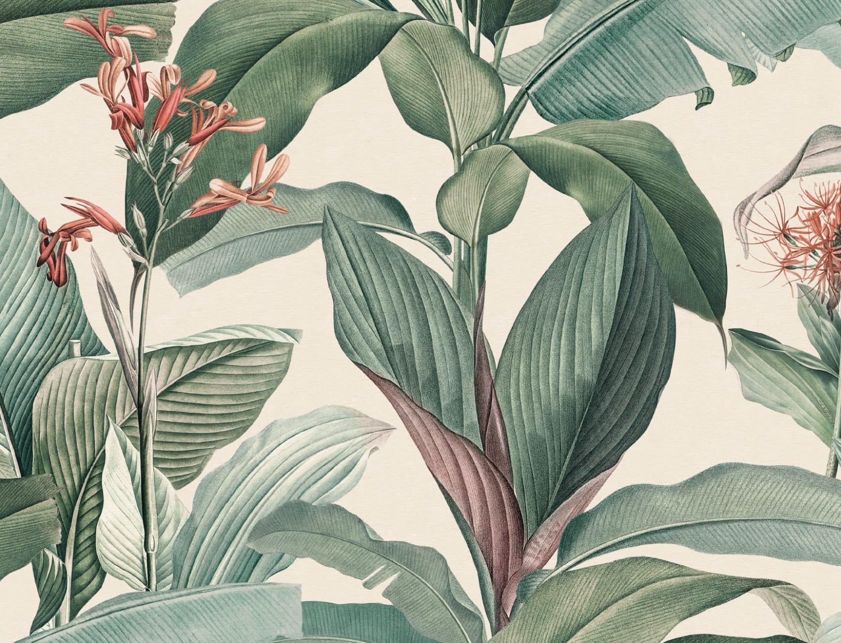 Peach Chic Vintage Tropical Repeat Pattern Wallpaper