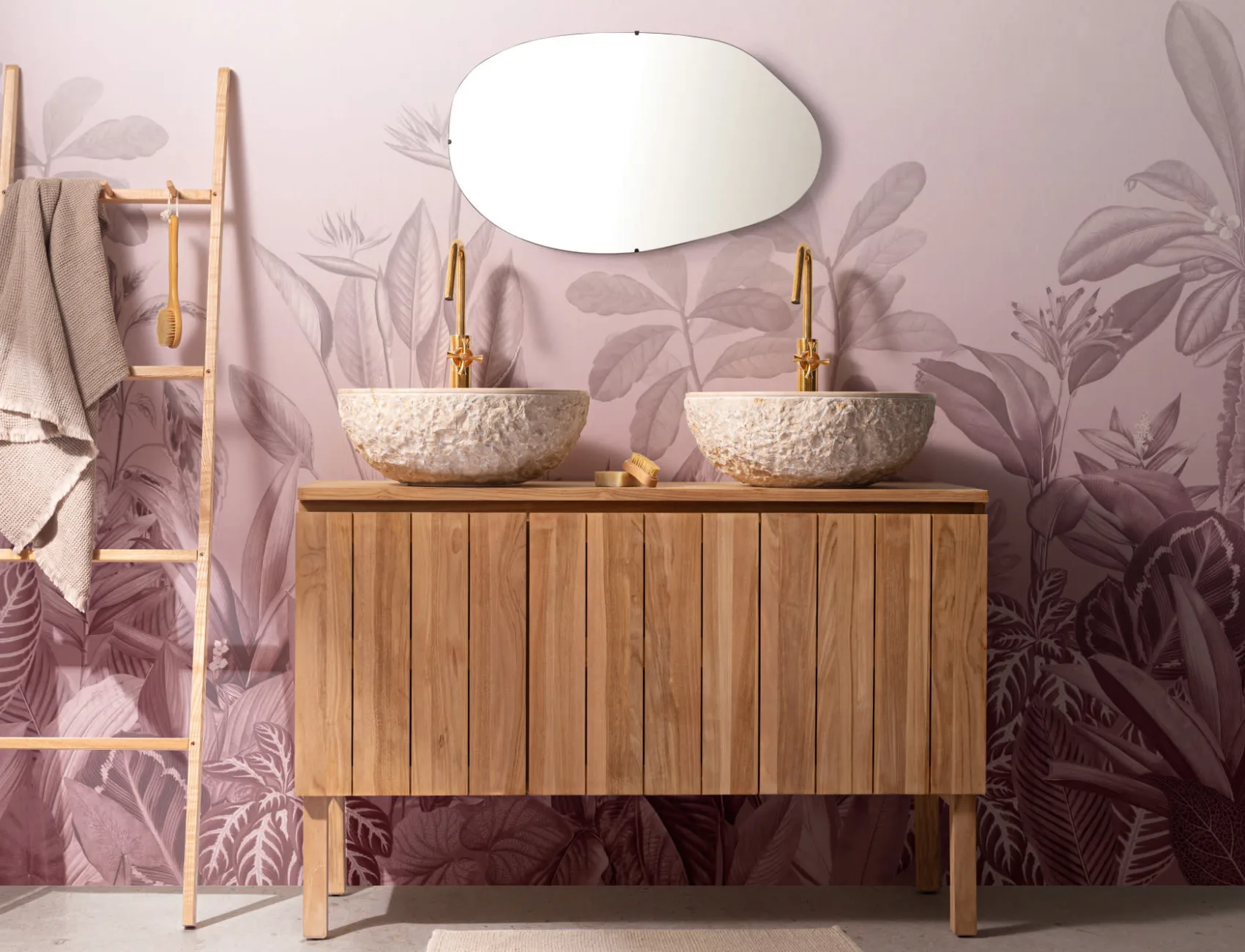 Pink Ombre Tropical Jungle Landscape Wallpaper Mural