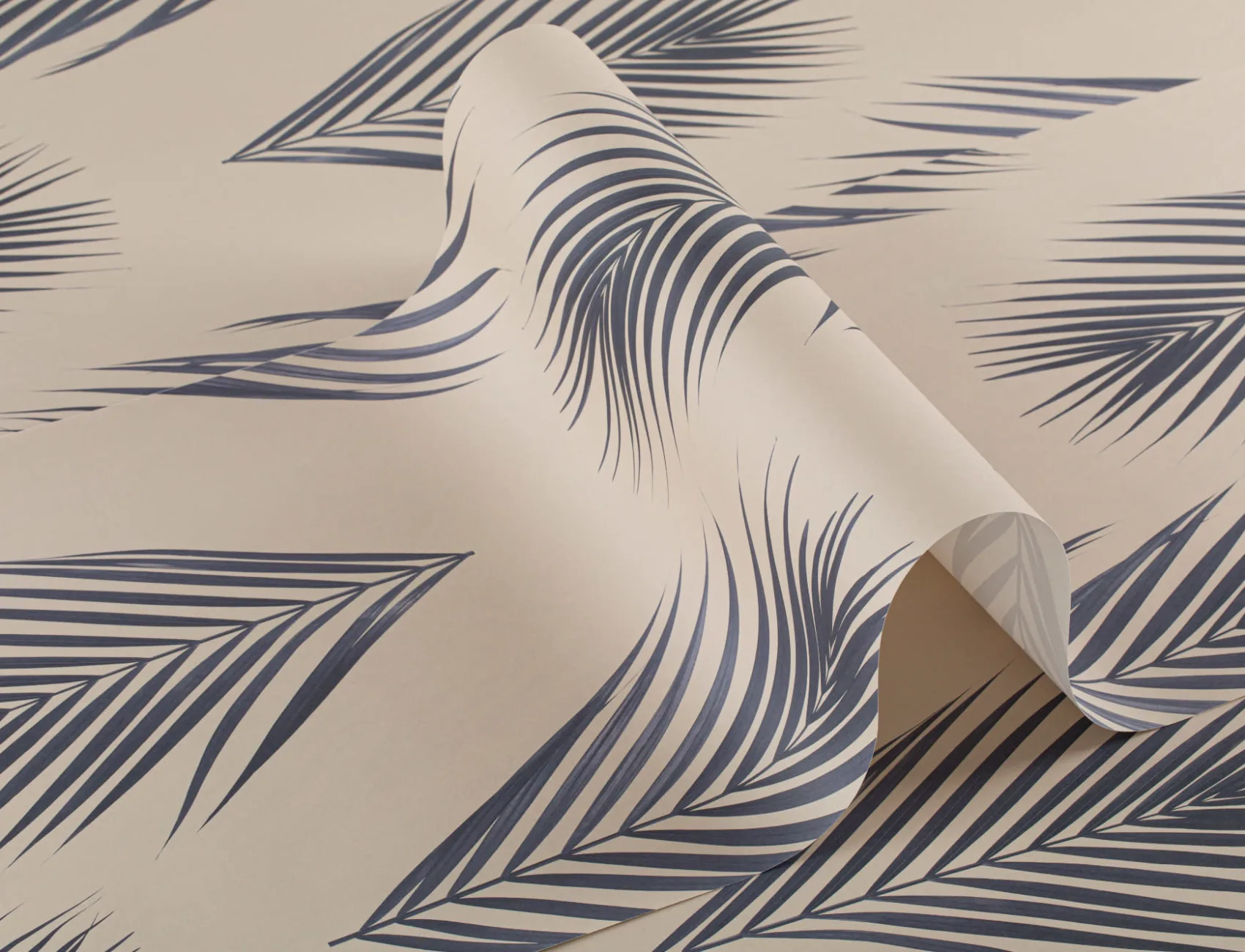 Blauw en crème Palm Leaf Repeat Pattern Behang