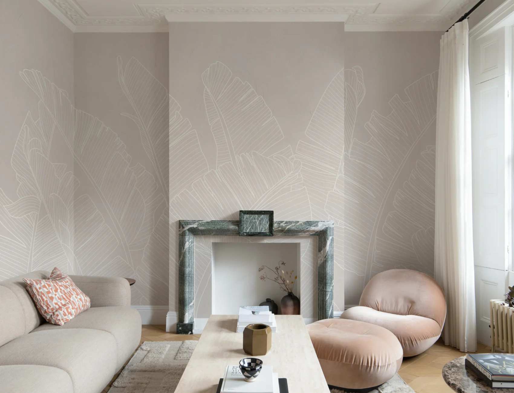 Neutral Pink Large Banana Leaf Wallpaper Mural