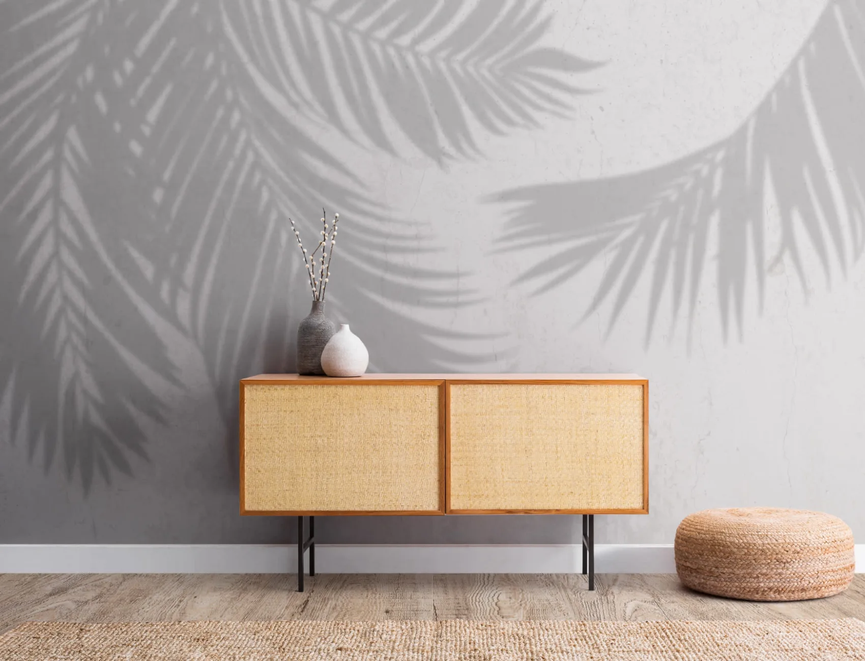 Gray Palm Leaf Shadow Concrete Effect Wallpaper Mural