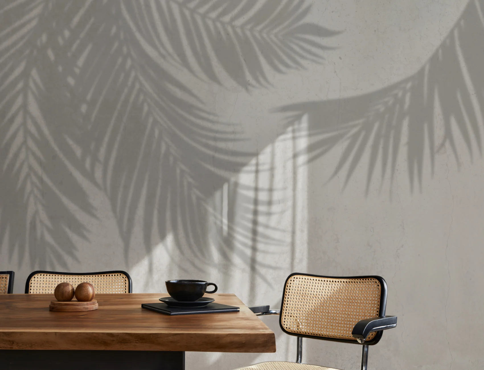 Gray Palm Leaf Shadow Concrete Effect Wallpaper Mural