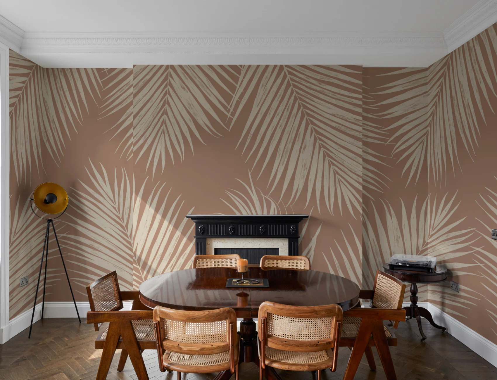 Neutral Terracotta Illustrated Tropical Palm Leaf Wallpaper Mural