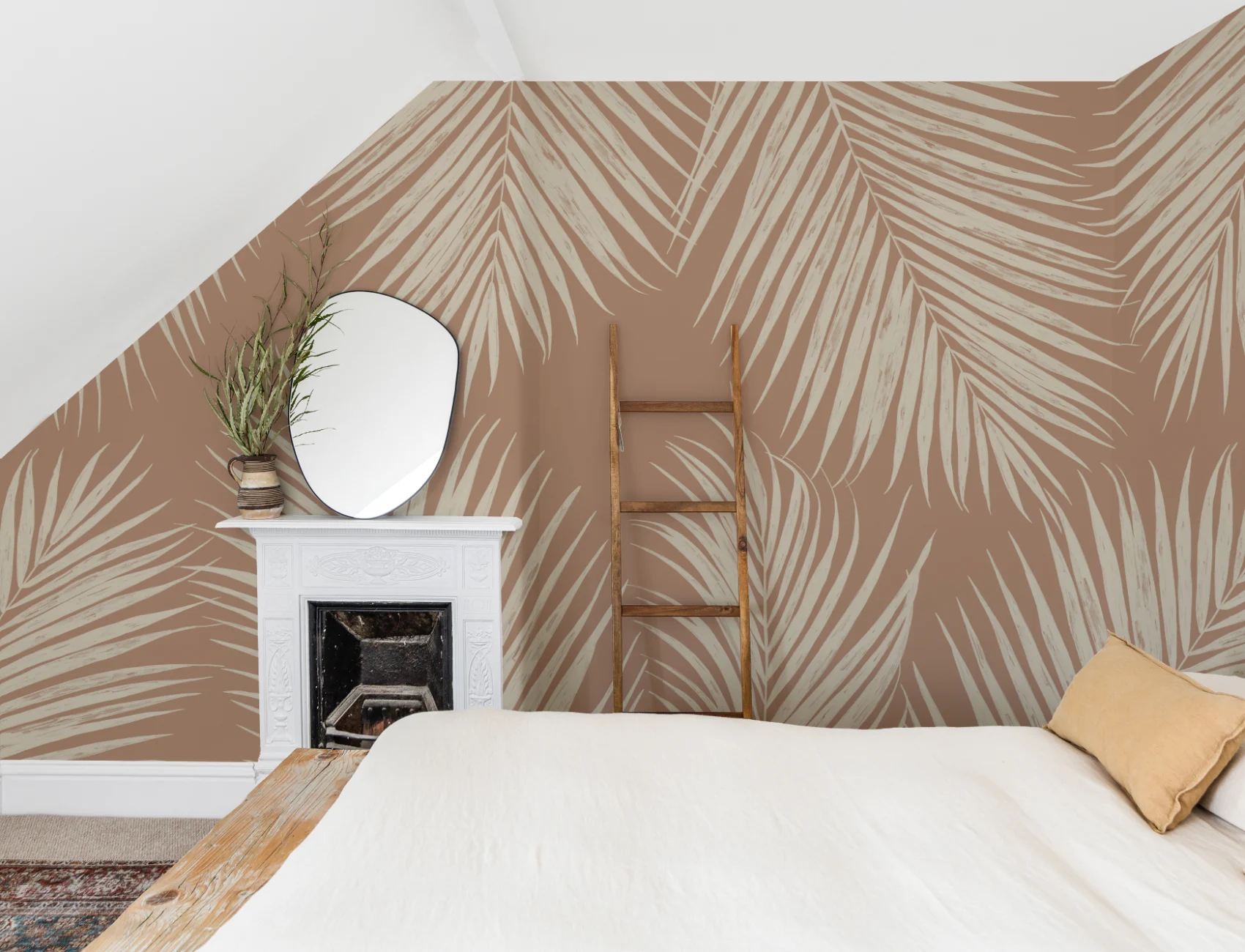 Neutral Terracotta Illustrated Tropical Palm Leaf Wallpaper Mural