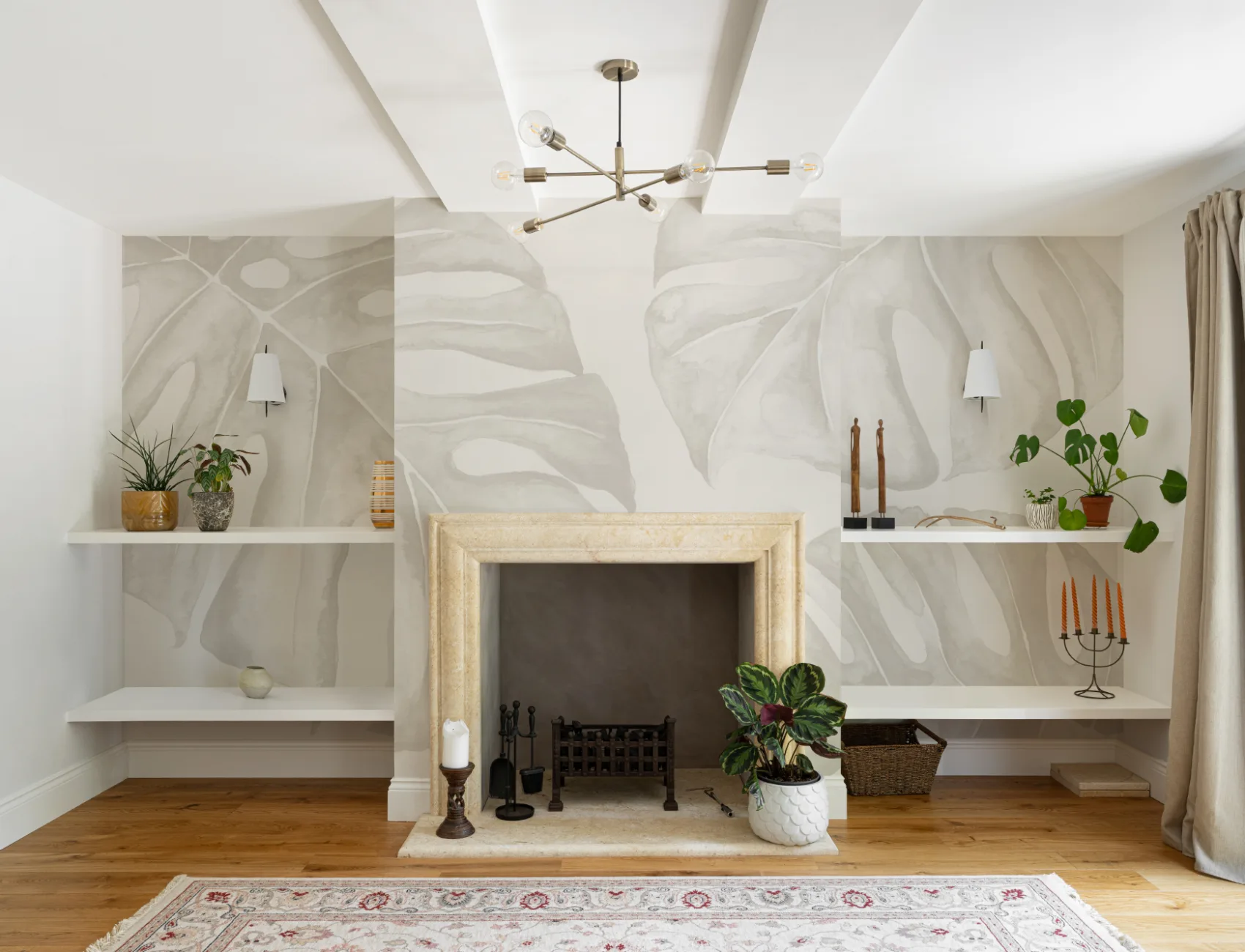 Neutral Watercolor Monstera Leaf Wallpaper Mural