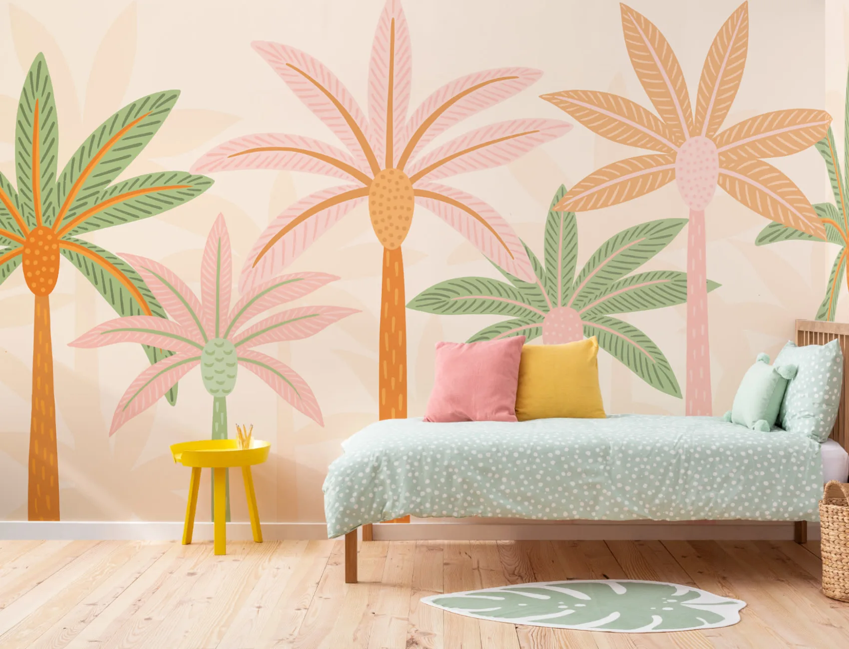 Colorful Cartoon Palm Trees Boho Wallpaper Mural