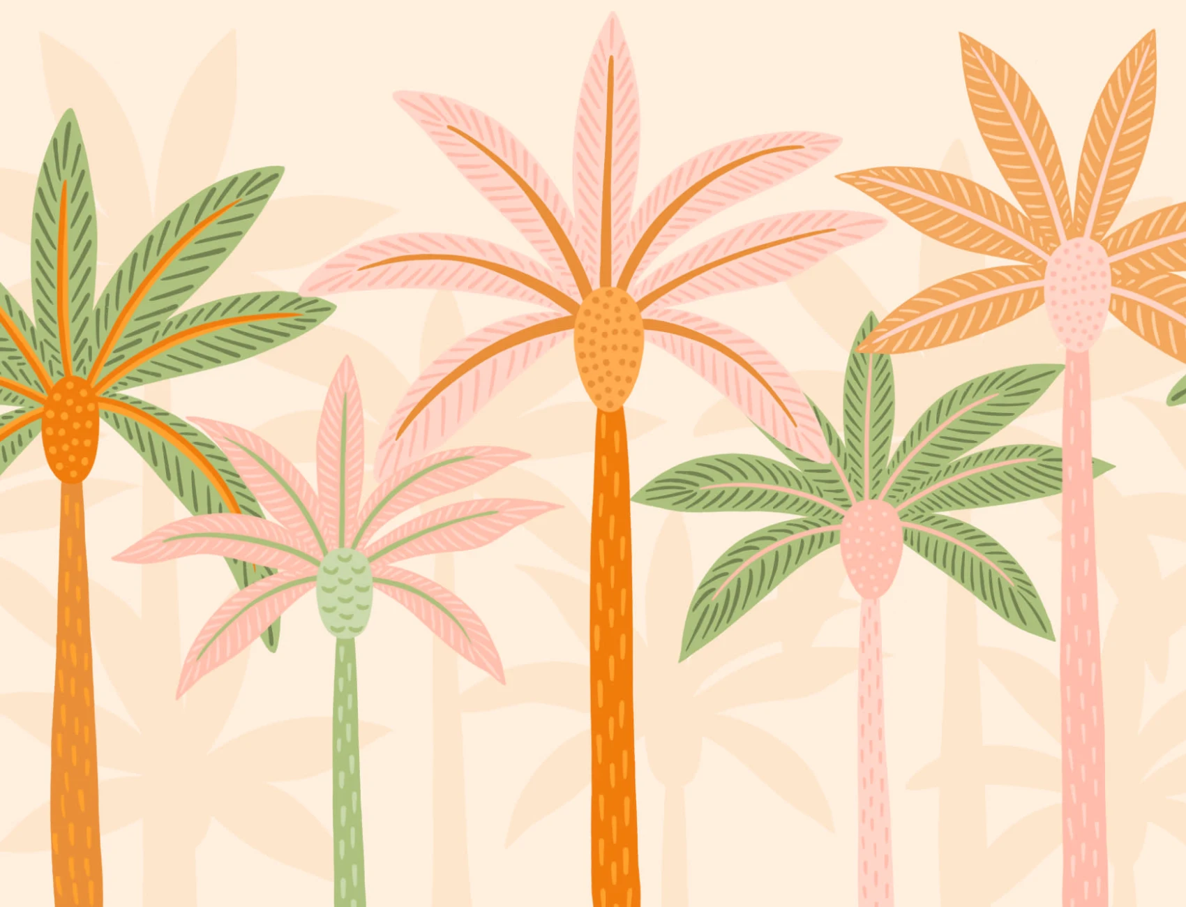 Colorful Cartoon Palm Trees Boho Wallpaper Mural