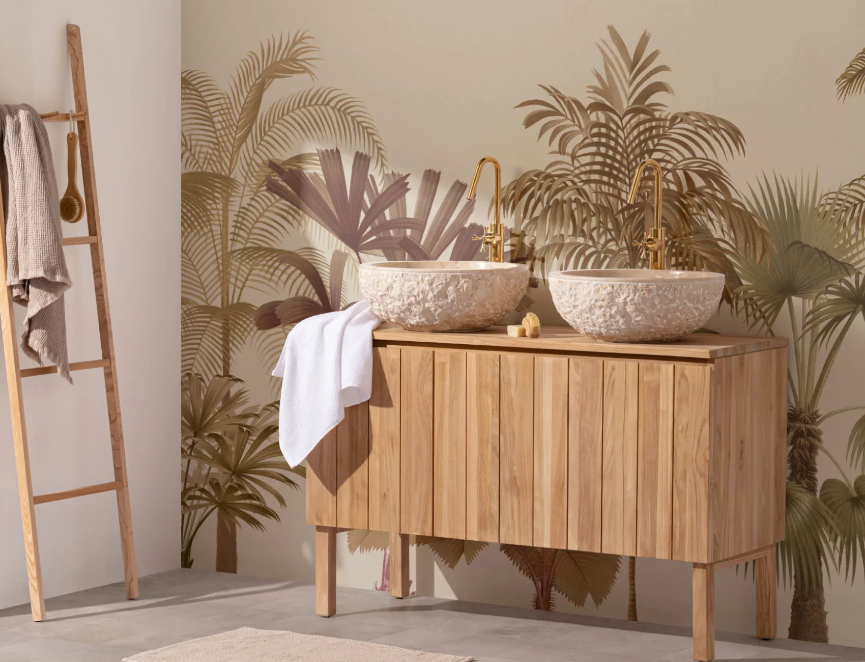 Lämmin Neutrals trooppinen Palm Tree kuvatapetti