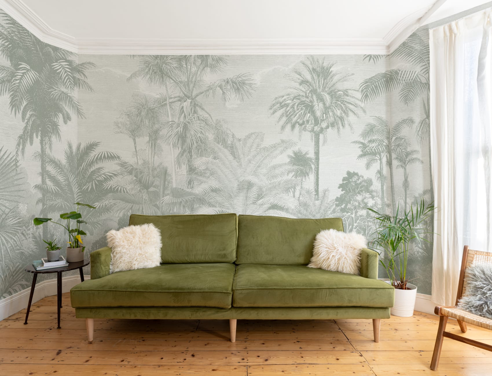 Sage Green Vintage Tropical Jungle Wallpaper Mural