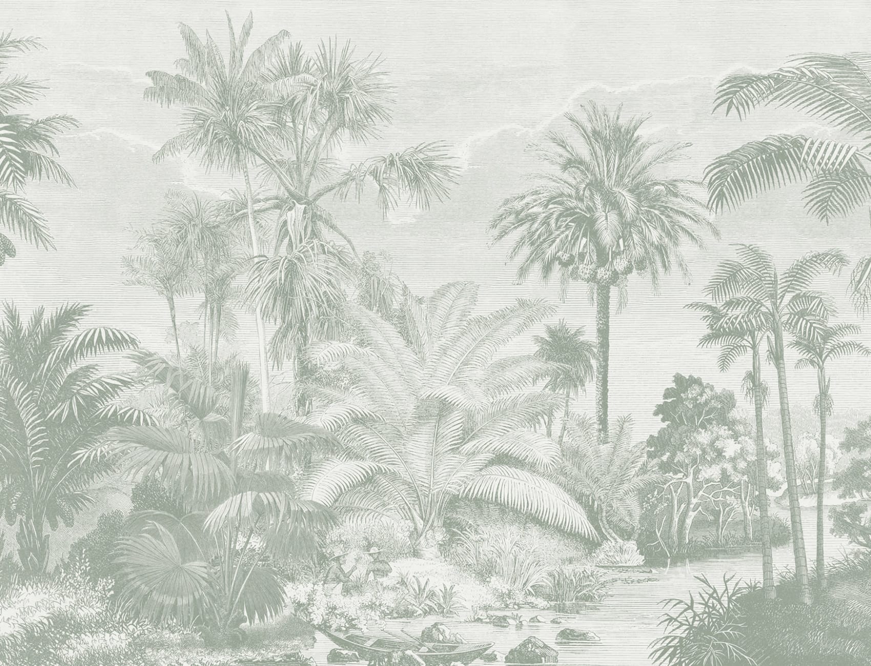 Sage Green Vintage Tropical Jungle Wallpaper Mural