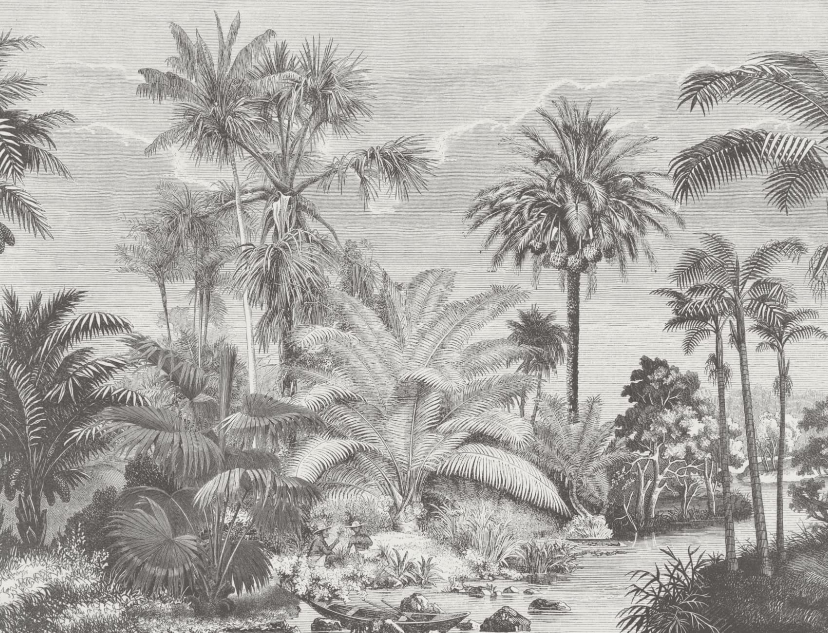 Monochrome Vintage Jungle Wallpaper Mural