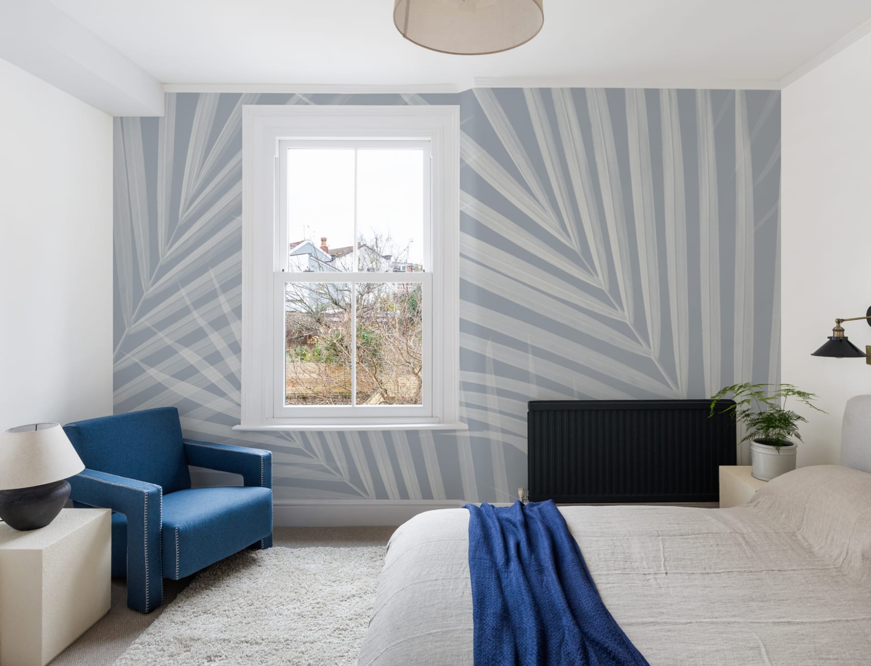 Light Blue Palm Leaves Wall Mural