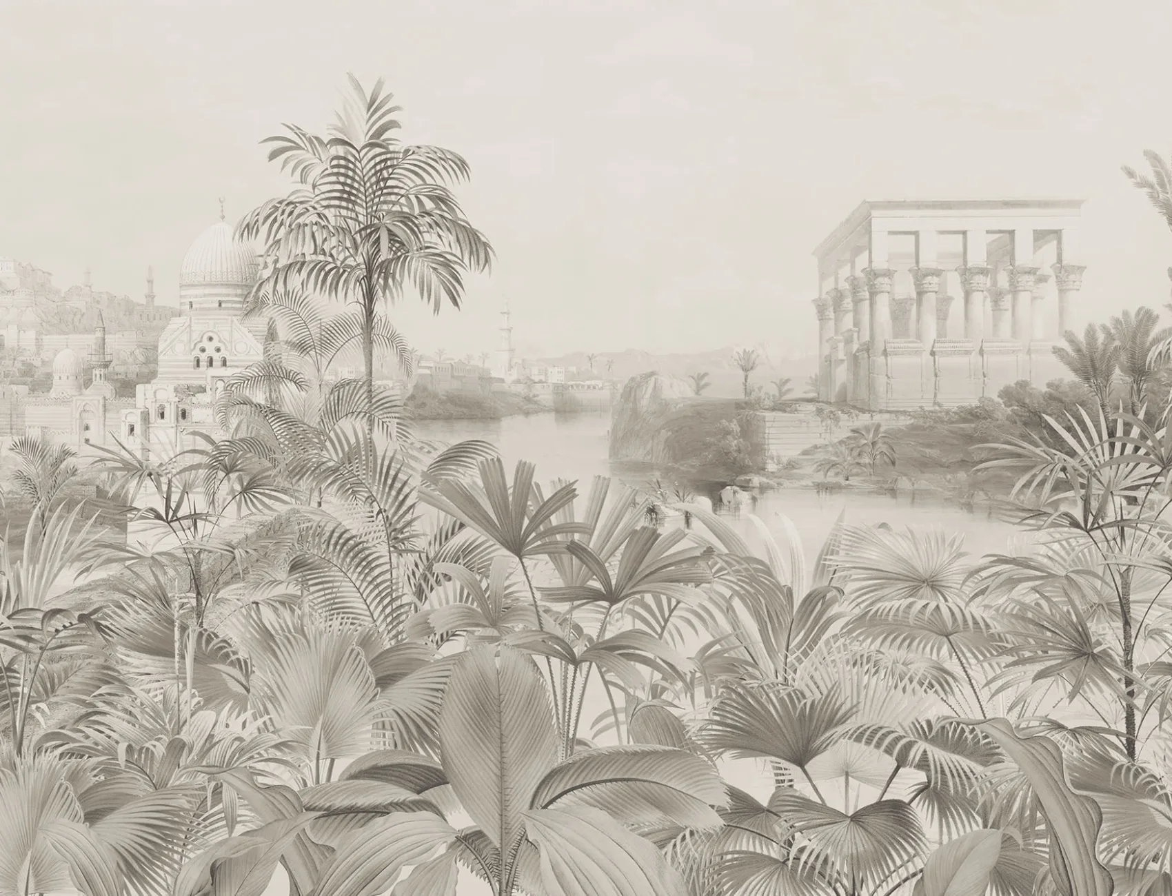 Panoramique jungle vintage en greige