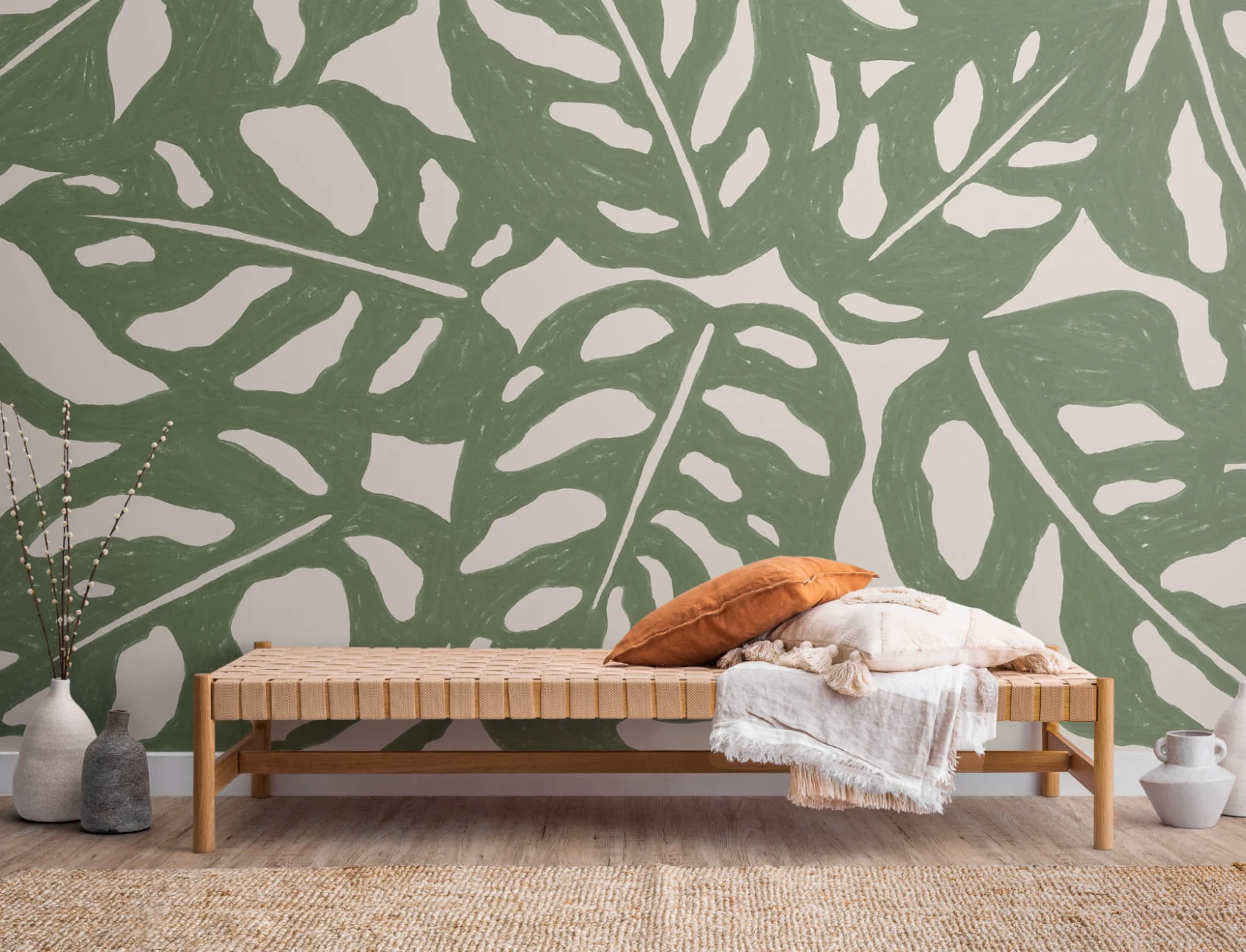 Green Repeat Pattern Monstera Leaf Wallpaper Mural