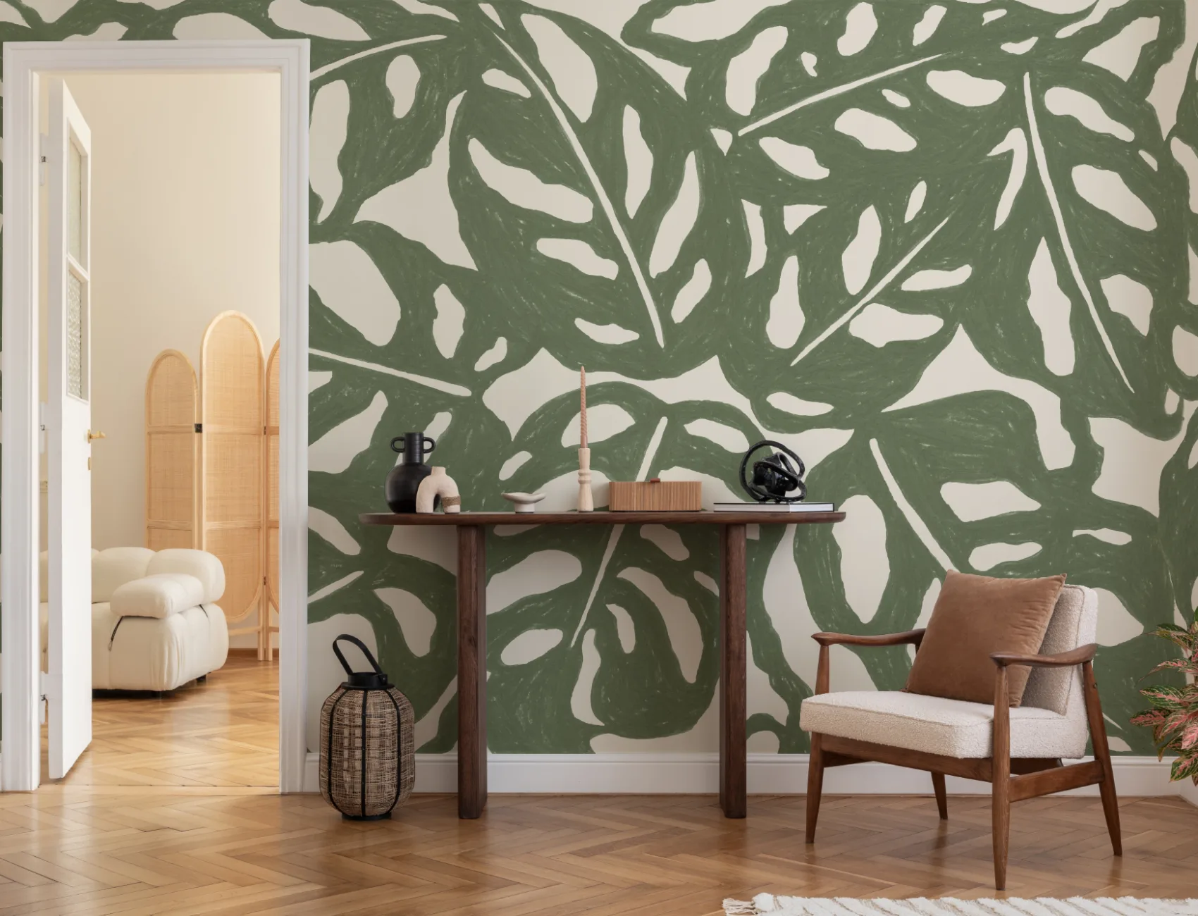 Green Repeat Pattern Monstera Leaf Wallpaper Mural