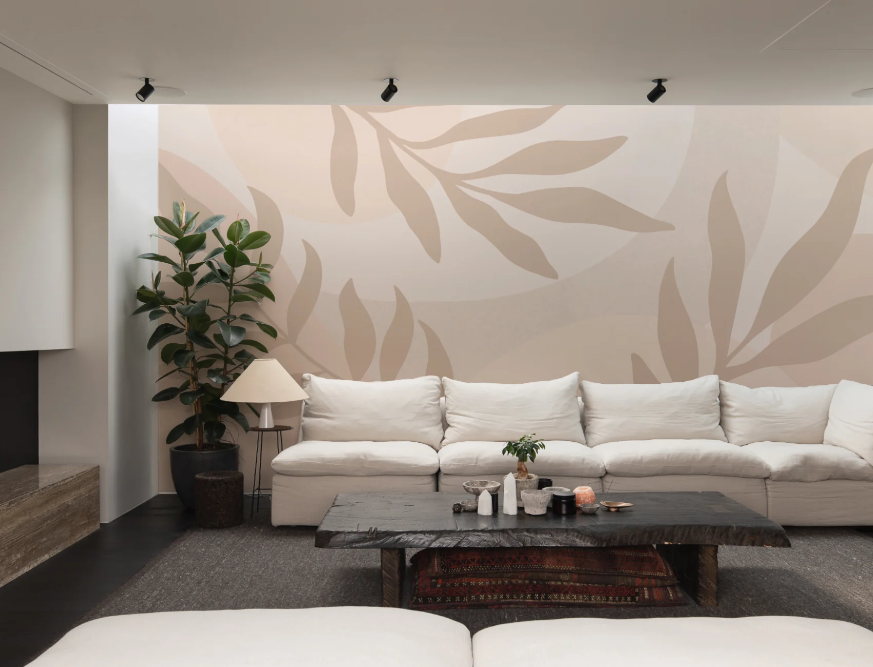 Peach and Beige Tropical Leaves Wallpaper Mural