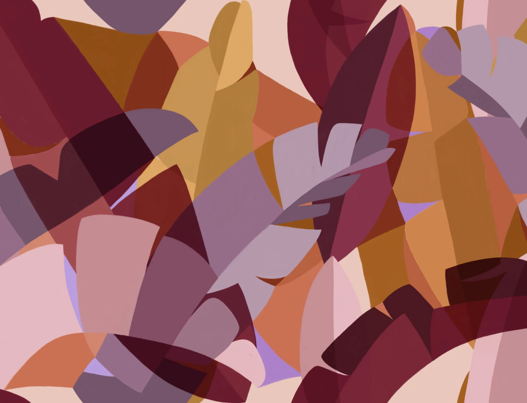 Mural de papel de parede de folhas tropicais estilo cubismo cor-de-rosa
