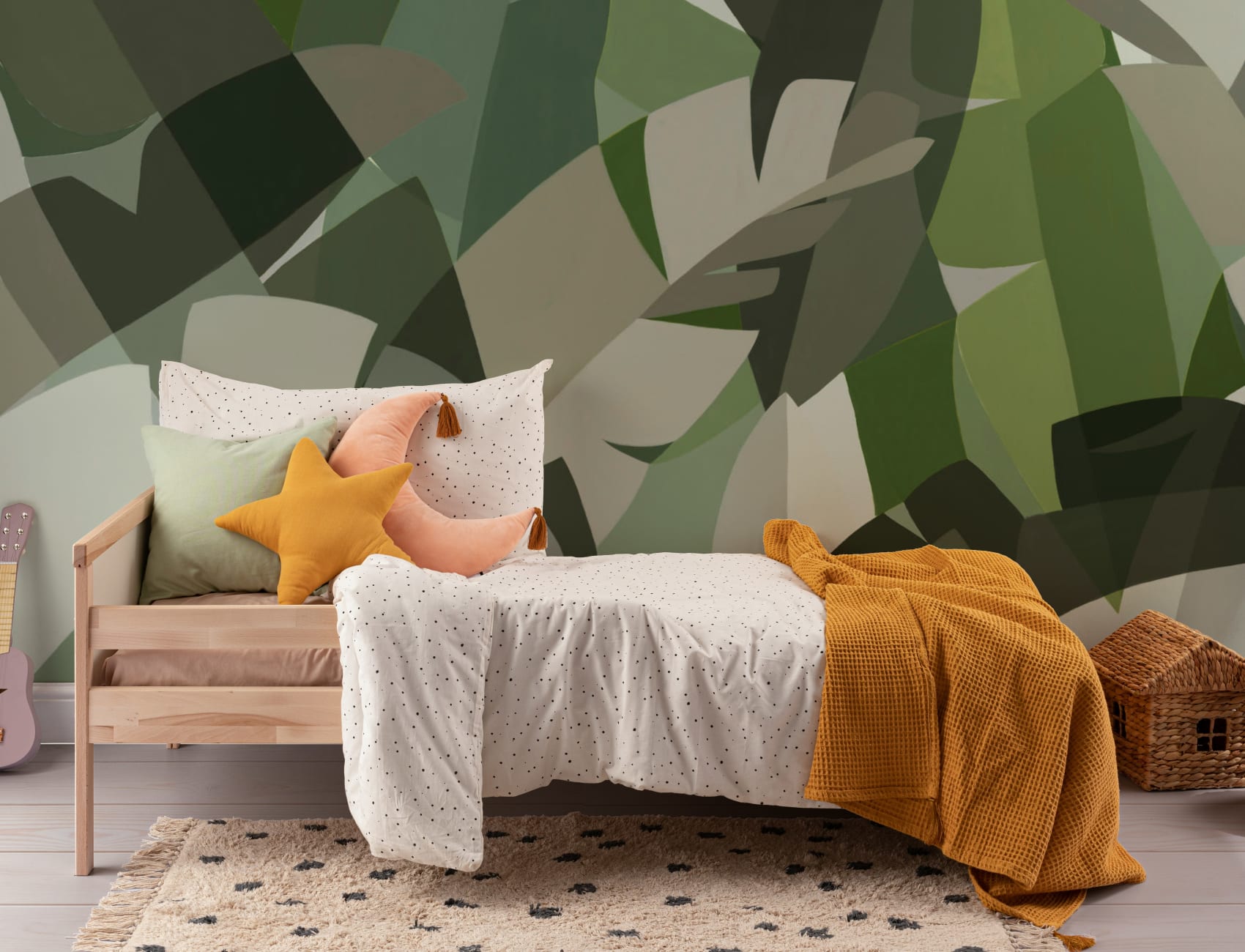 Groen Kubisme Stijl Tropische Bladeren Behang Muurschildering