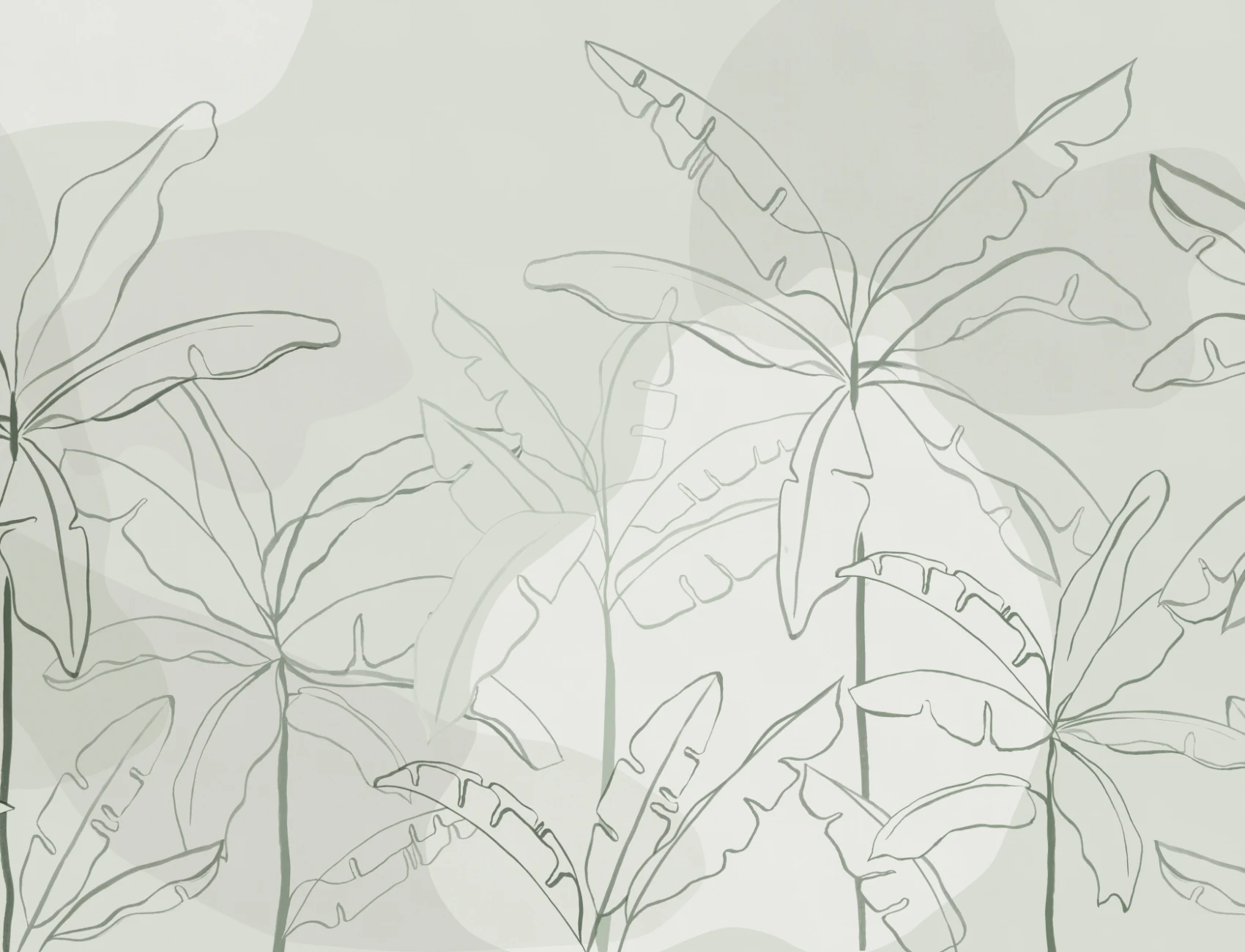 Green Tropical Wall Mural with Inky Banana Leaf Illustration