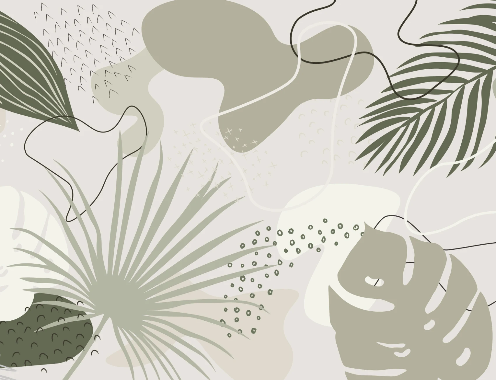Papier peint panoramique tropical abstrait dans des tons verts et beiges