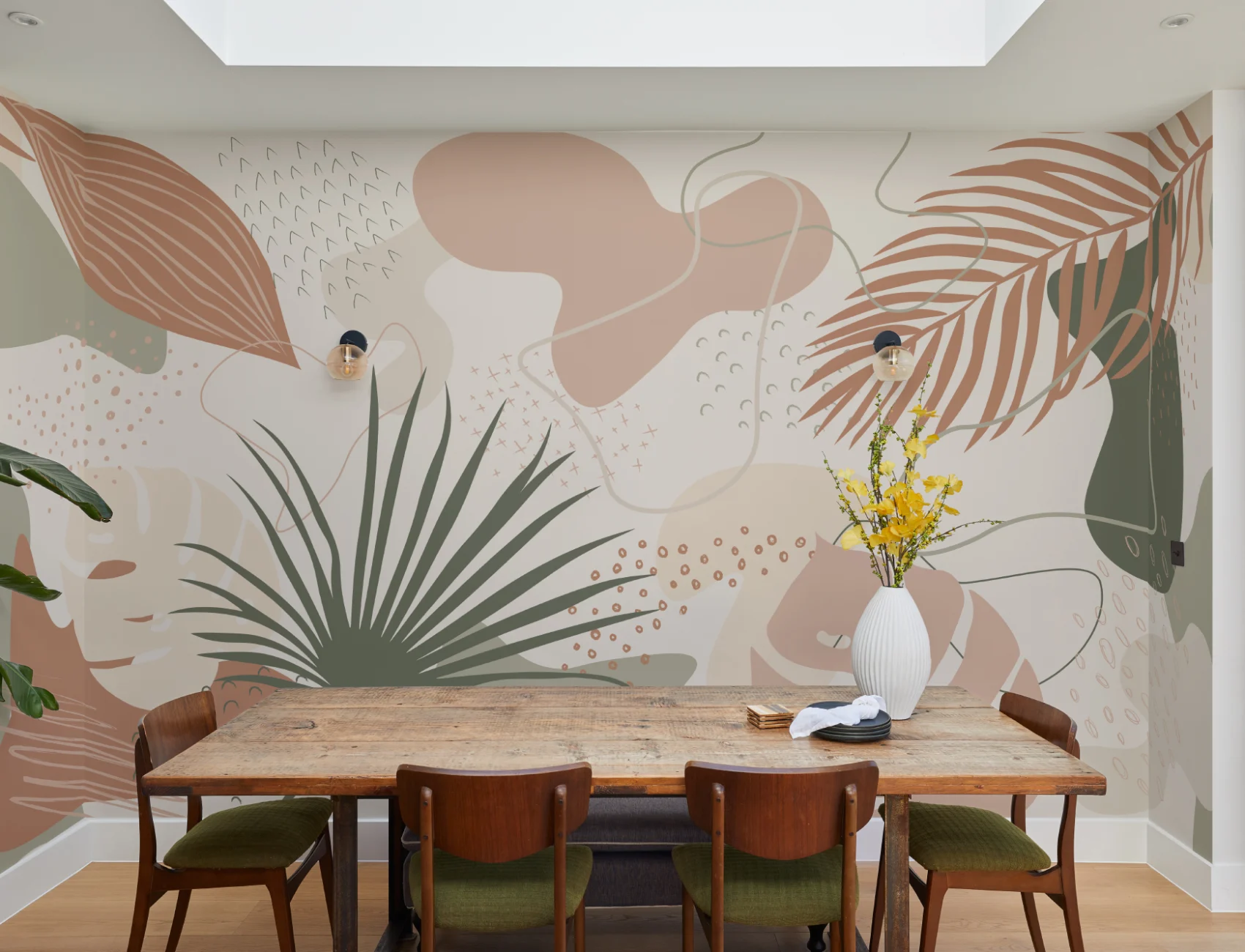 Abstract Tropical Collage Wall Mural in Neutral and Earthy Shades