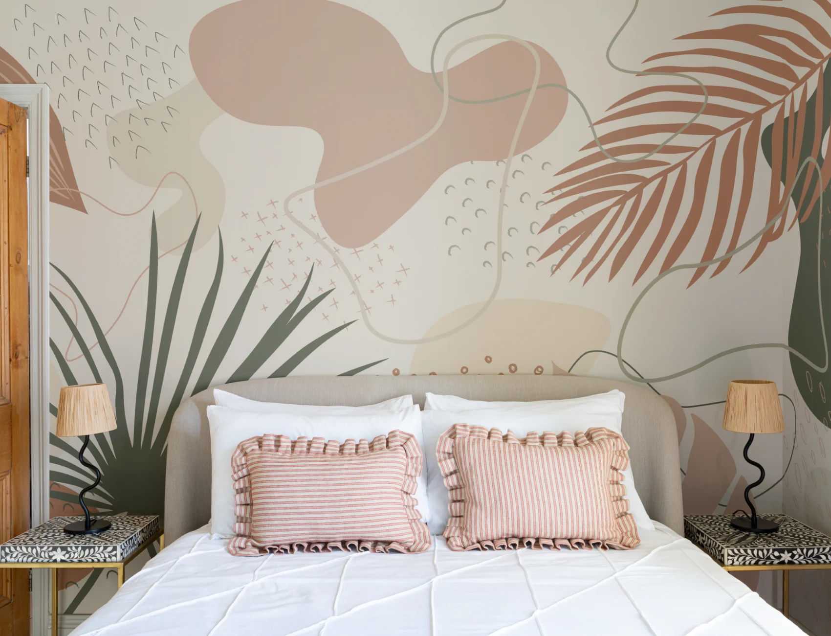 Abstract Tropical Collage Wall Mural in Neutral and Earthy Shades