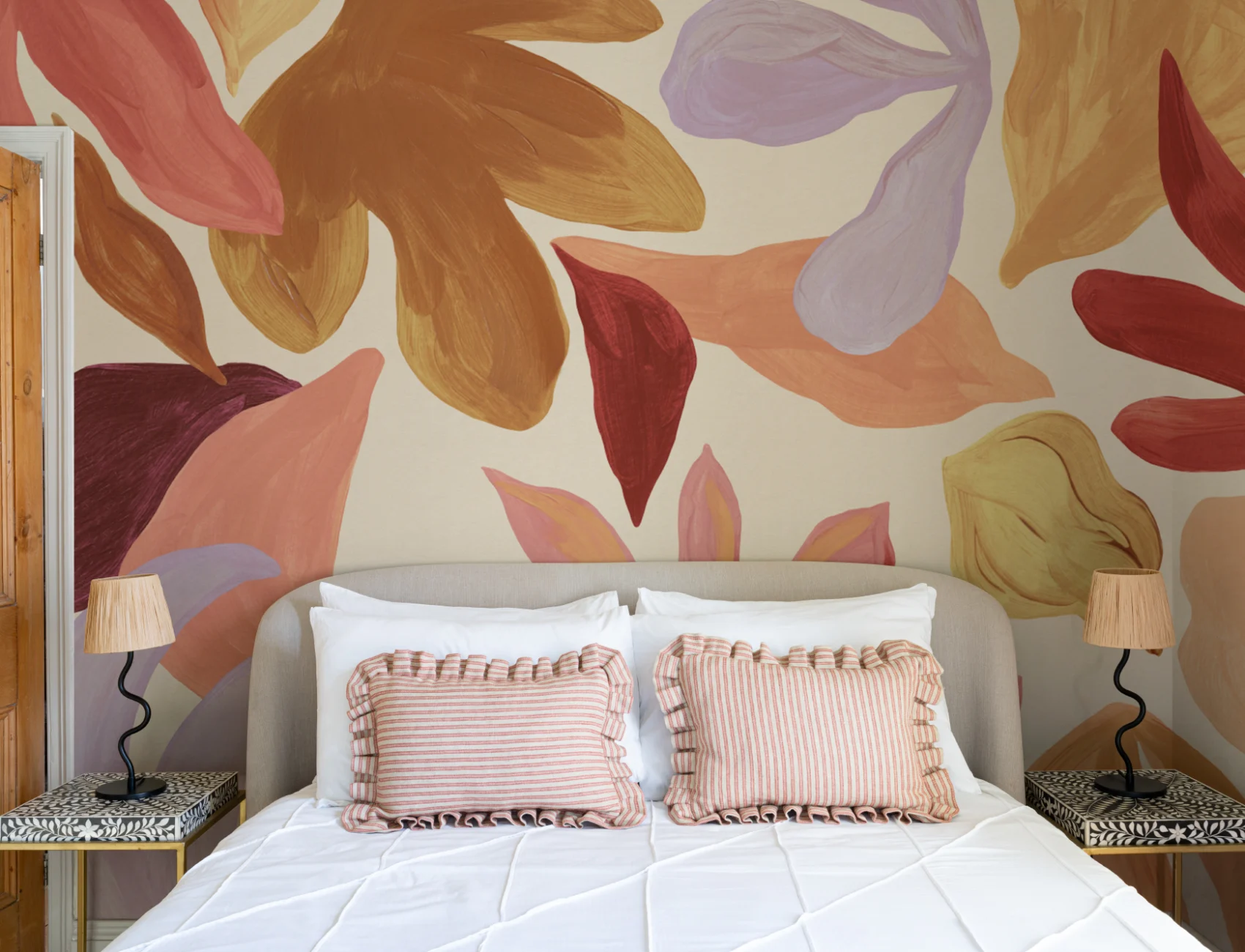 Multicolor Botanical Abstract Leaf Pattern Wall Mural