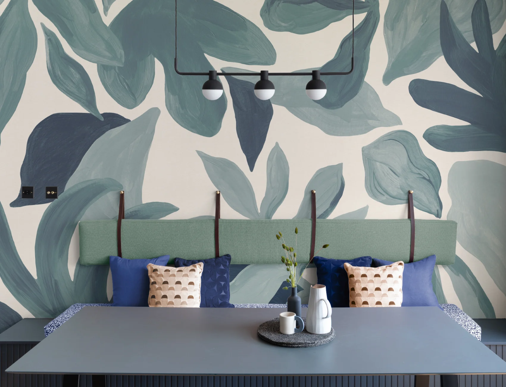 Blue Leafy Botanical Scandi Art Wall Mural