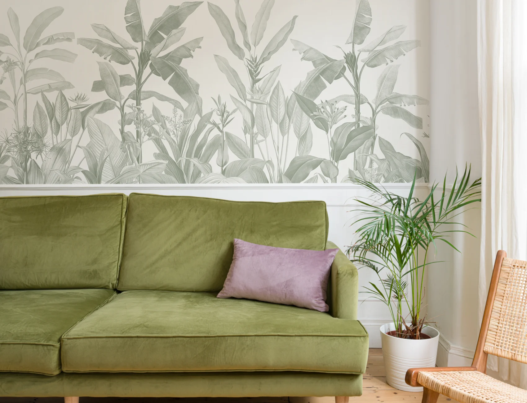 Sage Green Vintage Tropical Mural